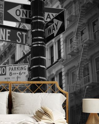 Soho Greene St Sign Manhattan, Black & White Wallpaper