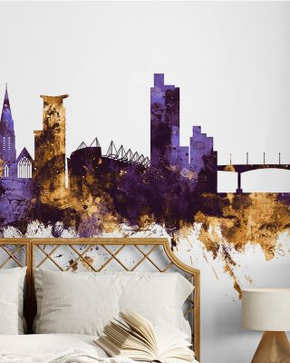 Southampton England Skyline Purple & Gold Wallpaper