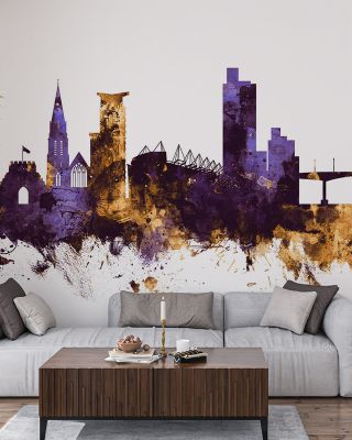 Southampton England Skyline Purple & Gold Wallpaper