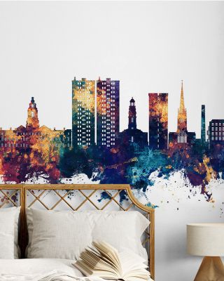 Stockport England Skyline Blue & Bronze Wallpaper