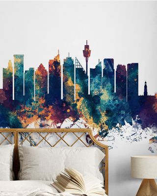 Sydney Australia Skyline Blue & Bronze Wallpaper