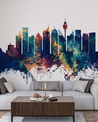 Sydney Australia Skyline Blue & Bronze Wallpaper