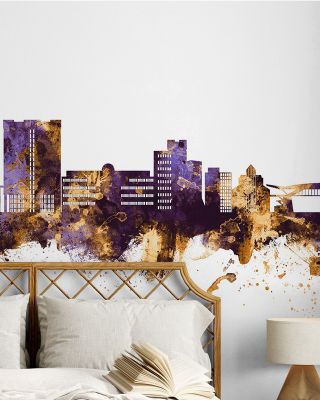 Telford England Skyline Purple & Gold Wallpaper