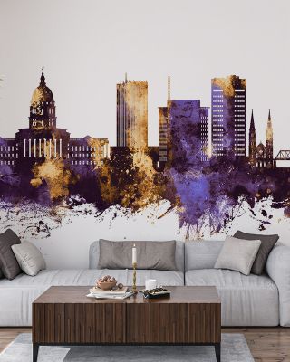 Topeka Wyoming Skyline Purple & Gold Wallpaper