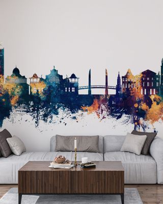 Torquay England Skyline Blue & Bronze Wallpaper