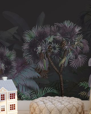 Tropical Forest Strolls Dark Green Wallpaper
