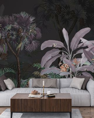 Tropical Forest Strolls Dark Green Wallpaper