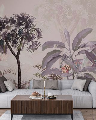 Tropical Forest Strolls Light Purple Wallpaper