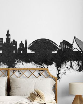 Valencia Spain Skyline Black & White Wallpaper