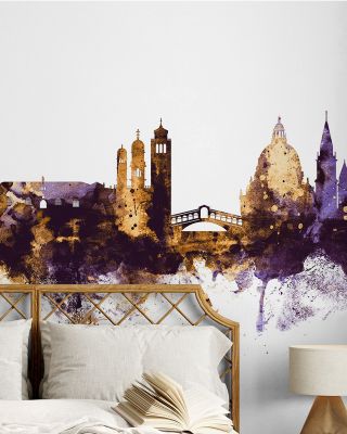 Venice Italy Skyline Purple & Gold Wallpaper