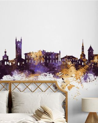 Vevey Switzerland Skyline Purple & Gold Wallpaper