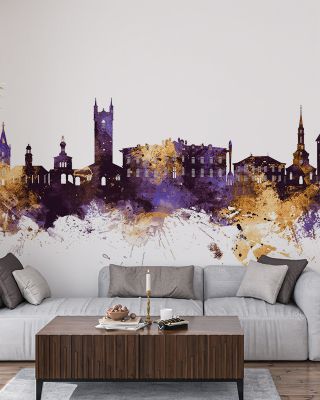 Vevey Switzerland Skyline Purple & Gold Wallpaper