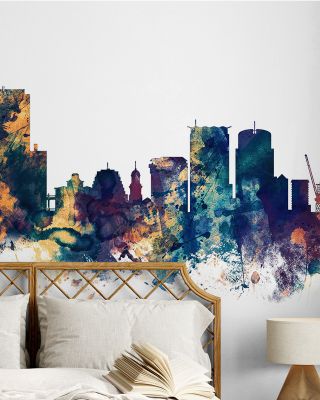 Wellington New Zealand Skyline Blue & Bronze Wallpaper