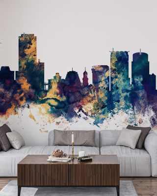 Wellington New Zealand Skyline Blue & Bronze Wallpaper