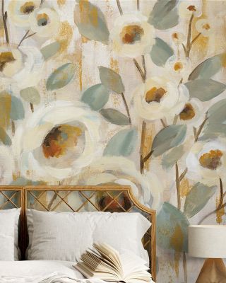 White Gold Sage on Canvas Wallpaper