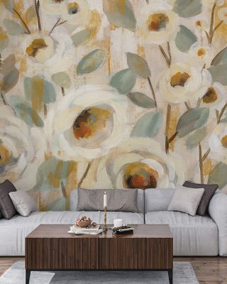White Gold Sage on Canvas Wallpaper