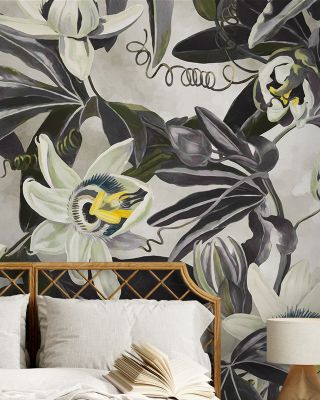 White Passiflora Yellow Green Wallpaper