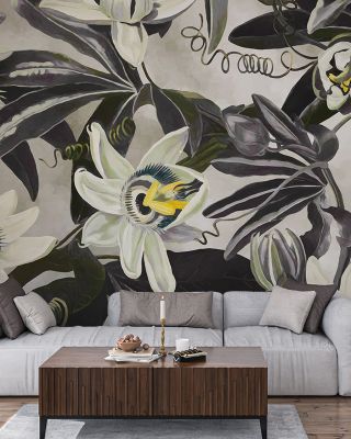 White Passiflora Yellow Green Wallpaper