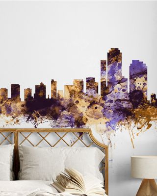 Wilmington Delaware Skyline Purple & Gold Wallpaper