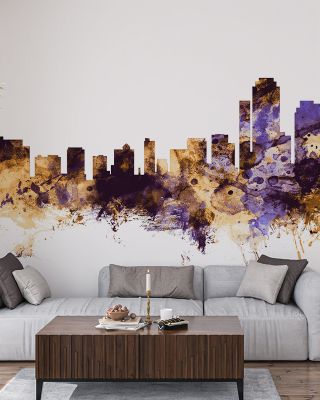 Wilmington Delaware Skyline Purple & Gold Wallpaper
