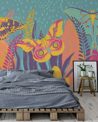 Dancing Hippie Butterflies Whimsical Wallpaper