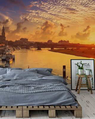 Dresden and Elbe River at Sunset Scenic Wallpaper