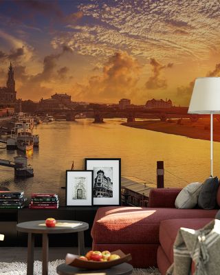 Dresden and Elbe River at Sunset Scenic Wallpaper