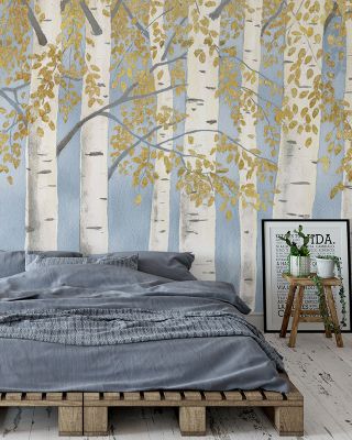 Fresh Forest Light Blue Gold Nature Wallpaper