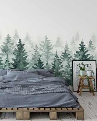 Juniper Treetops Watercolor Nature Wallpaper