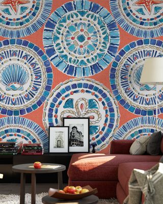 Maritime Plates Red Nautical Wallpaper