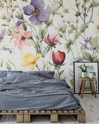 Midsummer Meadow Blooming Floral Wallpaper