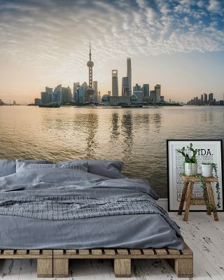Pudong Sunrise Yellow Cityscape Wallpaper