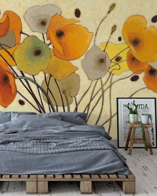 Pumpkin Poppies I Autumn Floral Wallpaper