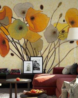 Pumpkin Poppies I Autumn Floral Wallpaper
