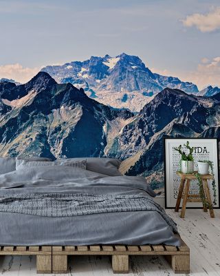 Vintage Look Mountain Top Scenic Wallpaper