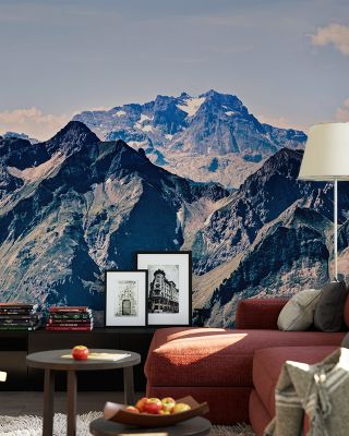 Vintage Look Mountain Top Scenic Wallpaper