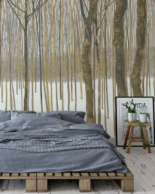 Woods in Winter Gold Landscape Wallpaper