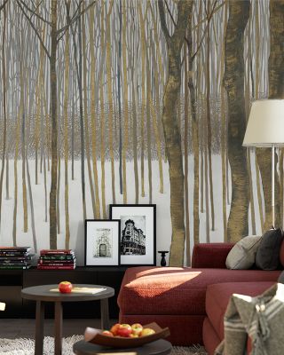 Woods in Winter Gold Landscape Wallpaper