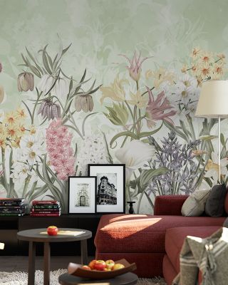 Meadow in Light Green Serene Wallpaper