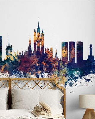 Aberdeen Scotland Skyline Blue & Bronze Wallpaper