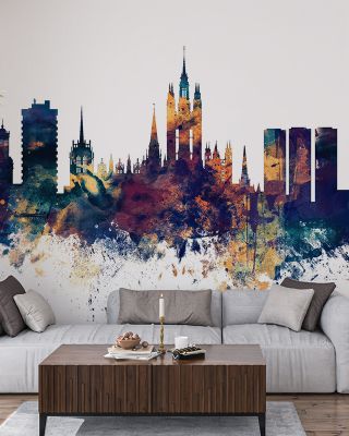 Aberdeen Scotland Skyline Blue & Bronze Wallpaper