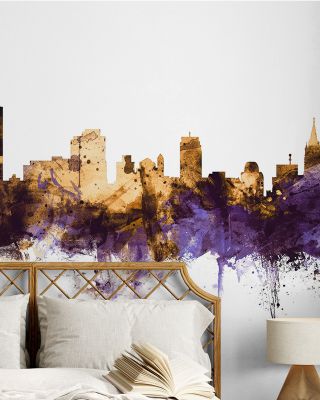 Adelaide Australia Skyline Purple & Gold Wallpaper