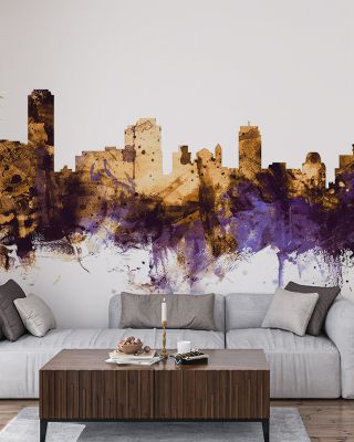 Adelaide Australia Skyline Purple & Gold Wallpaper