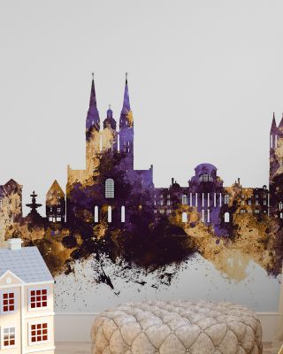 Angers France Skyline Purple & Gold Wallpaper