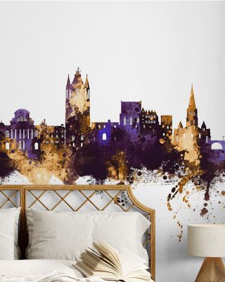 Angers France Skyline Purple & Gold Wallpaper