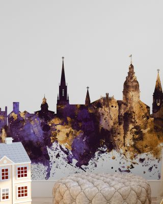 Annapolis Maryland Skyline Purple & Gold Wallpaper