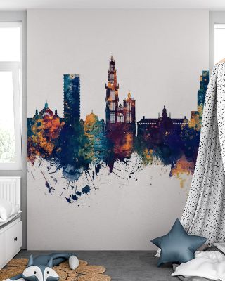 Antwerp Belgium Skyline Blue & Bronze Wallpaper