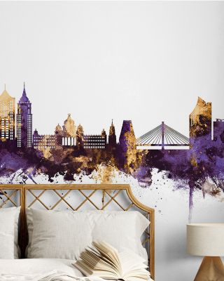 Bengaluru India Skyline Purple & Gold Wallpaper