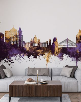 Bengaluru India Skyline Purple & Gold Wallpaper