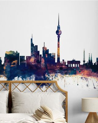 Berlin Skyline Blue & Bronze Wallpaper